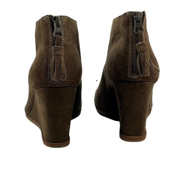 Korks Womens Brown Suede Wedge Ankle Boots 8M With Back Zipper Closure - Picture 5 of 12